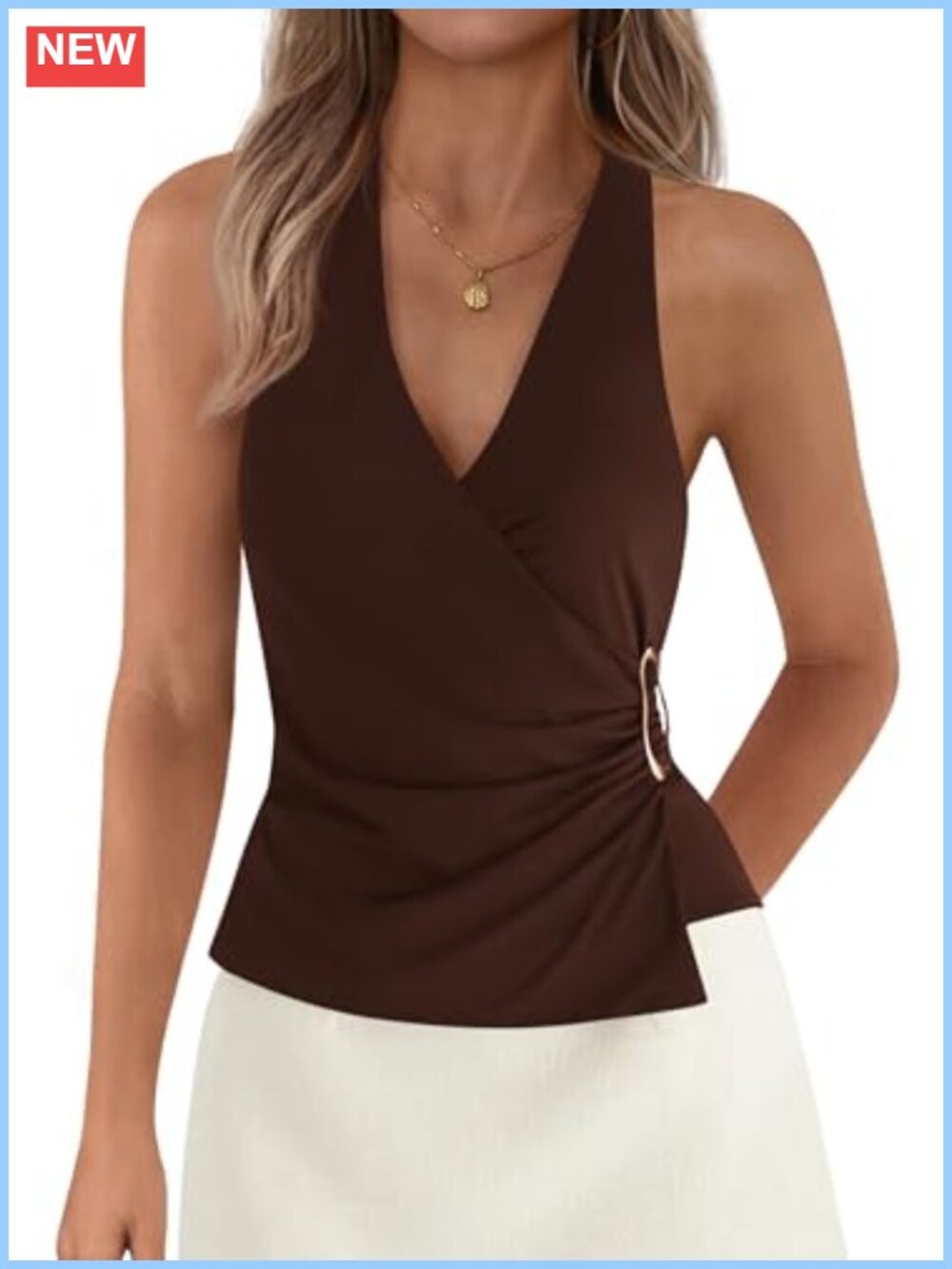 Sleeveless V Neck Tie Halter Wrap Tank Top Slim Fit Summer
